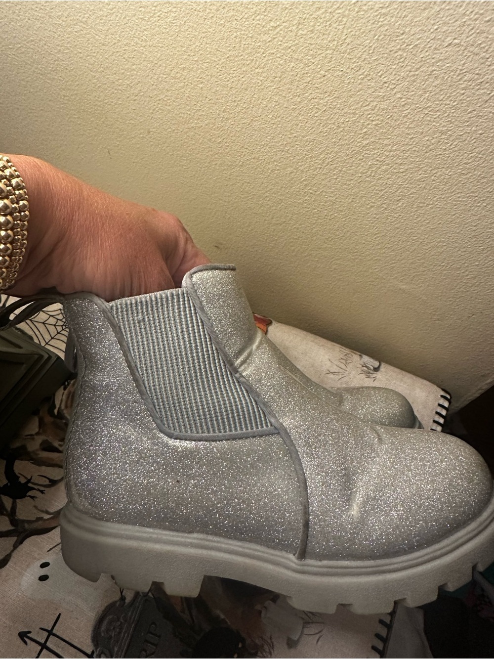 Native Kids Silver Glitter Chelsea Lug Boots